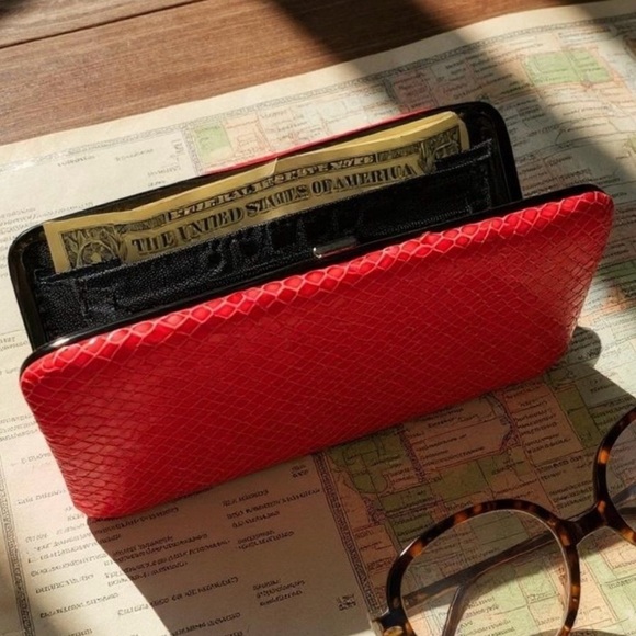 Charlotte Russe Handbags - Charlotte Russe Women’s Wallet Clutch Red 4x6 Faux Snakeskin Many Compartments